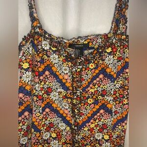 Forever 21 Mixed Daisy Print Mini Dress, Retro, Vintage 70s, Large